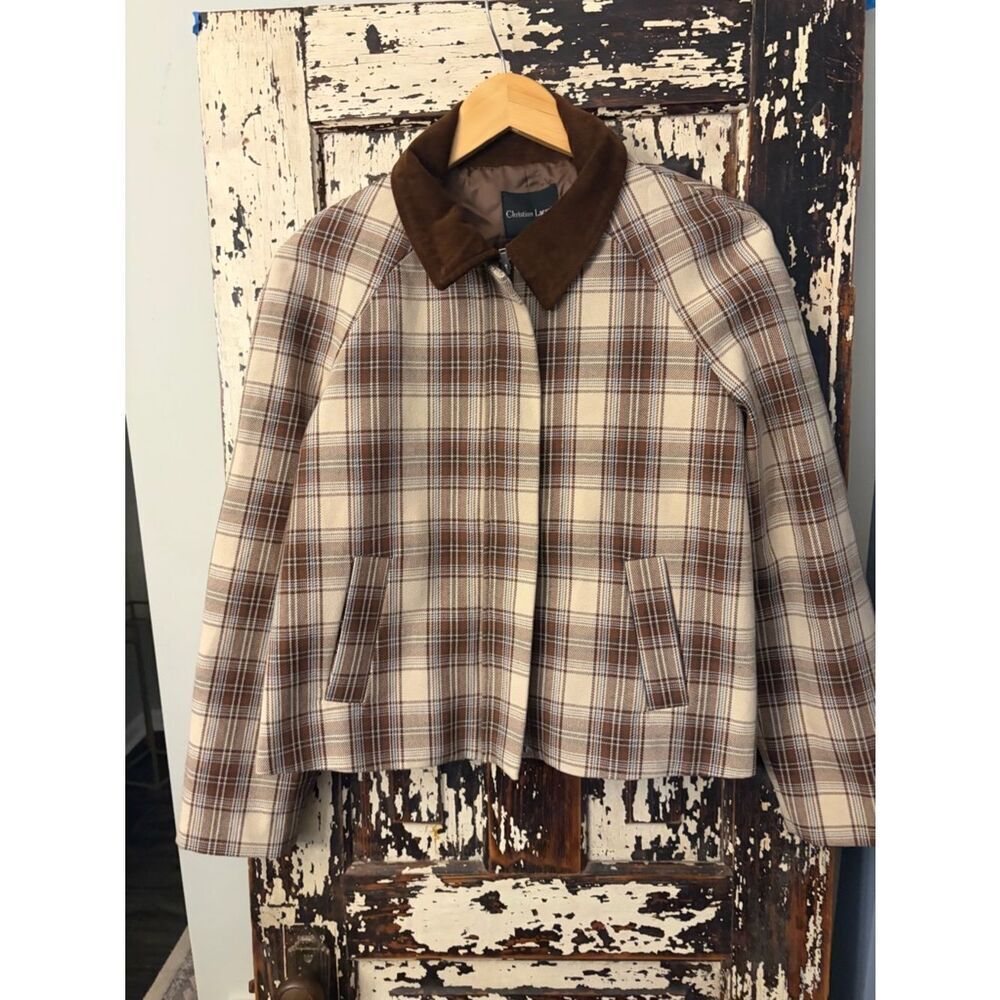 Christian Lacroix Brown and Cream Plaid Barn NWT Jacket. Women’s size 6.